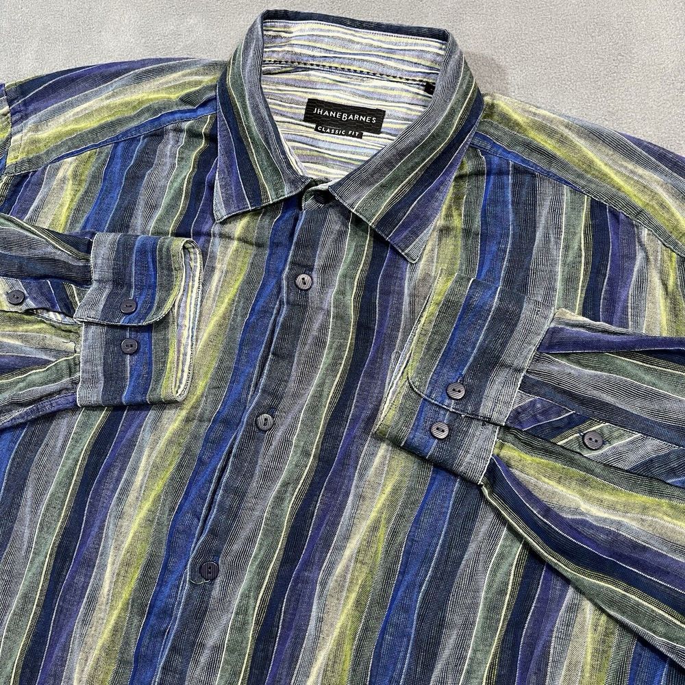 Jhane Barnes Shirt Mens XL Multicolor Striped Wavy Button Up‎ Classic Fit Cotton